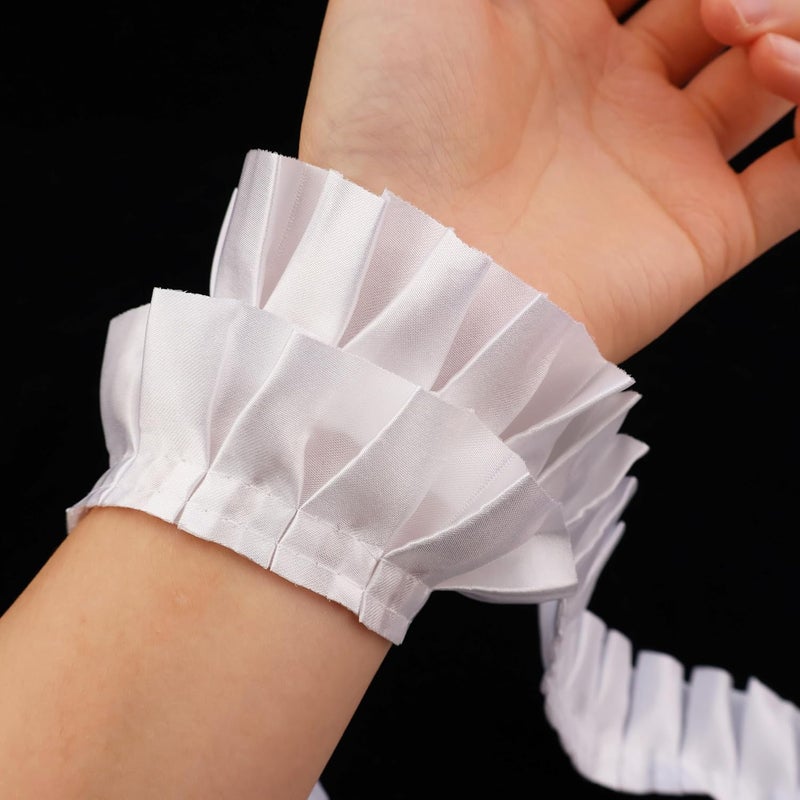 AIETSYEI White Ruffle Pleated Lace Trim Satin Ribbon Gather Ruffle Edge for Applique Sewing Crafts, Home Decoration - Image 5